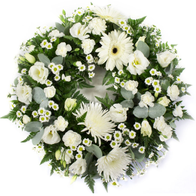 Simple Wreath - All white flower wreath. Flower choice will be left to the floral designer depending upon season.