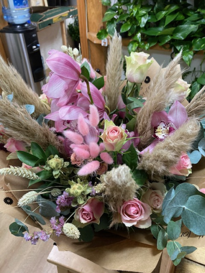 Something Different. - Selection of fresh and dried flowers which compliment each other perfectly. These can be made in a pastel colour palette or a colour of your choosing, just add into the special requirements box.