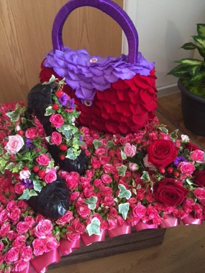 Bespoke Hand bag and Shoes Design - One off floral design made to order .