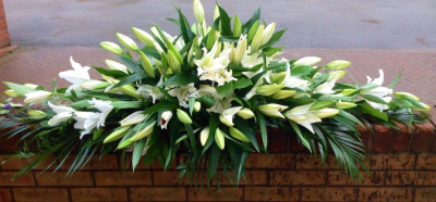 Lily Spray - White lily floral tribute, using white oriental lily's and foliage.