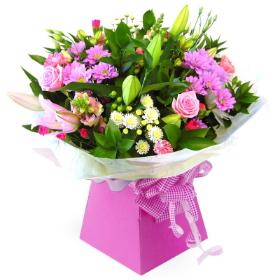 Ashleigh - Fresh blooms with lush foliage, beautifully arranged in a stylish gift box or bag.