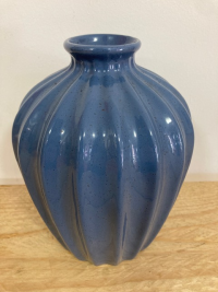 Blue Barrel Vase - Beautiful ceramic addition to any flower order.